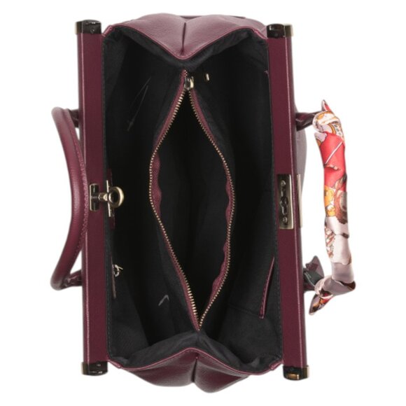 VIOLA CASTELLANI Made In Italy Leather Metal Top Frame Satchel With Scarf Handle - Picture 4 of 5